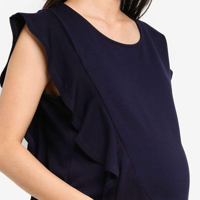Cap Sleeves Cosette Frill Nursing Top Navy
