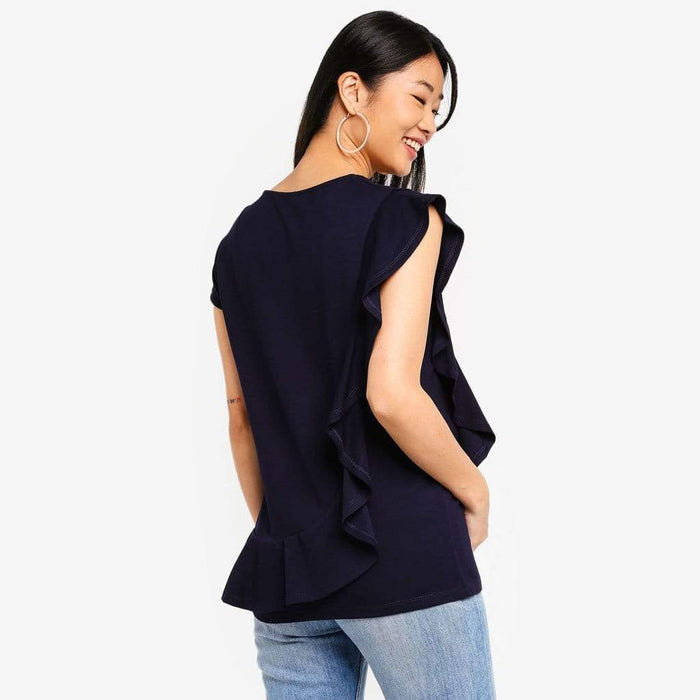 Cap Sleeves Cosette Frill Nursing Top Navy