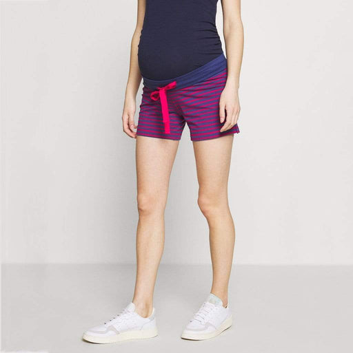 Caren Cotton Spandex Red Stripes Maternity Shorts