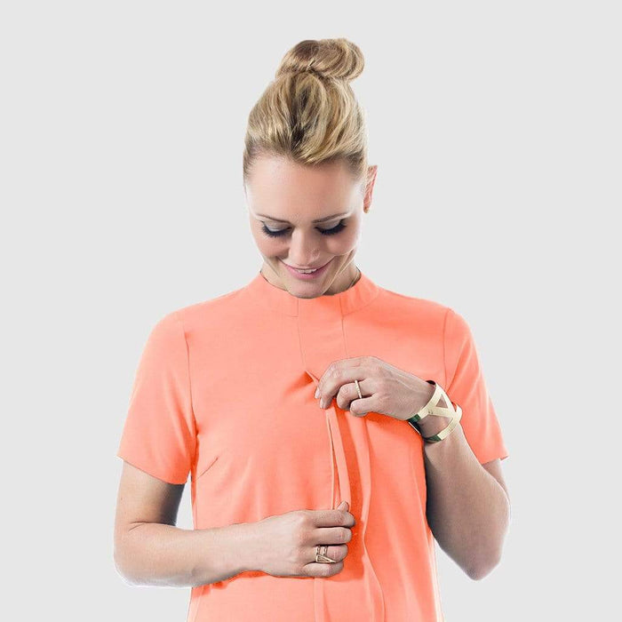 Carla High Neck Short Sleeve Nursing Dress Peach