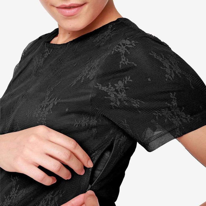 Catriona Full Lace Short Sleeve Nursing Dress Black Print