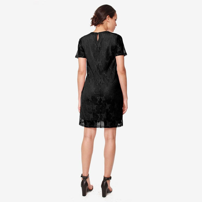 Catriona Full Lace Short Sleeve Nursing Dress Black Print