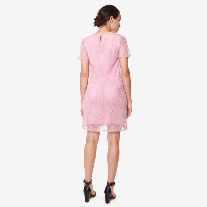 Catriona Full Lace Short Sleeve Nursing Dress Dusty Pink