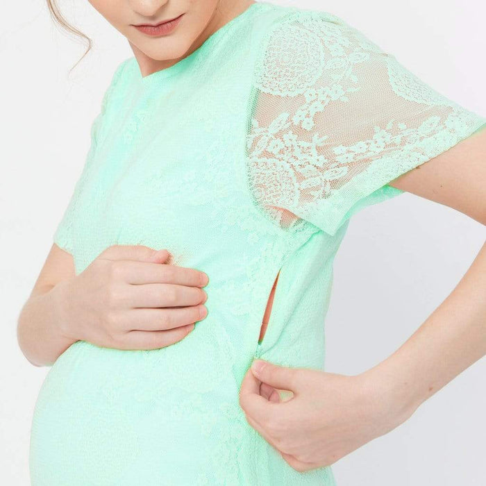 Catriona Full Lace Short Sleeve Nursing Dress Mint
