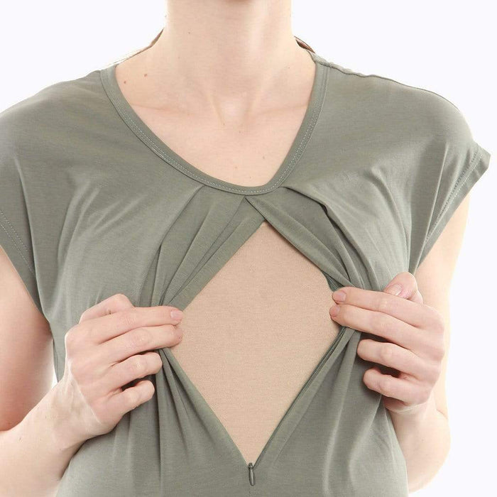 Cattee Short Sleeve Nursing Dress Olive Green