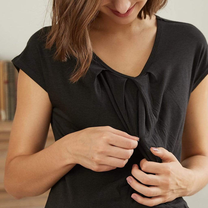 Cattee Nursing Short Sleeve Nursing Dress Black