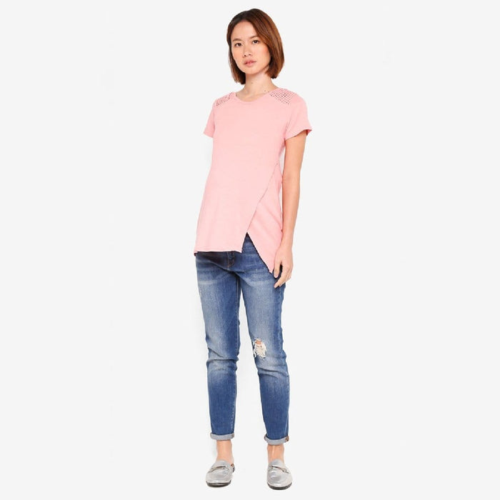 Cella Short Sleeved Overlap Tee Coral Blush