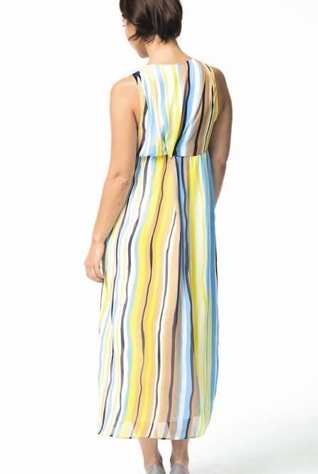 Cerise Maxi Maternity Dress Yellow Stripe