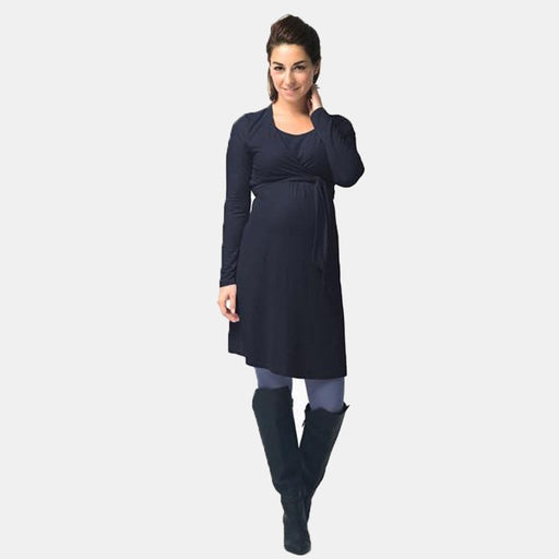 Virginia Tie Up Long Sleeve Bamboo Cotton Nursing Dress Black