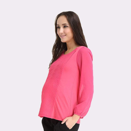 Cherry Emboss Long Sleeve Nursing Top Fuchsia
