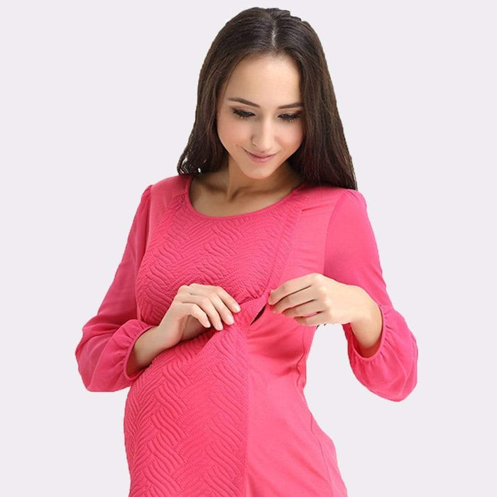 Cherry Emboss Long Sleeve Nursing Top Fuchsia