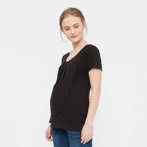 Cloria Overlap Nursing Top Black