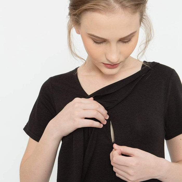 Cloria Overlap Nursing Top Black