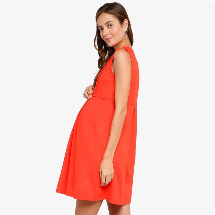 Colleen Pleat Crimson Red Sleeveless Nursing Dress