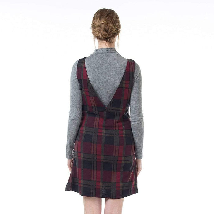 Coralia V-Neck Plaids Maternity Dress Maroon