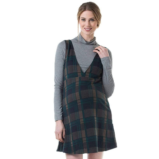 Coralia V-Neck Plaids Maternity Dress Navy