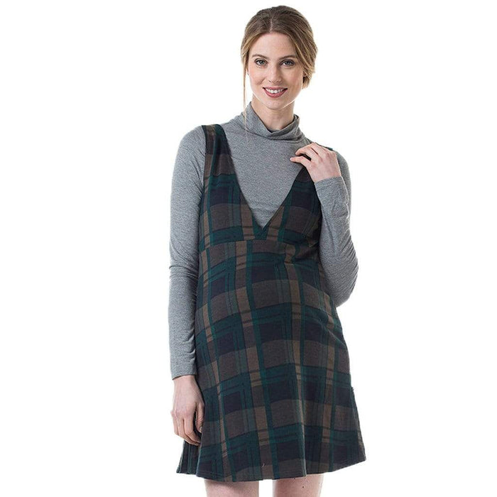 Coralia V-Neck Plaids Maternity Dress Navy