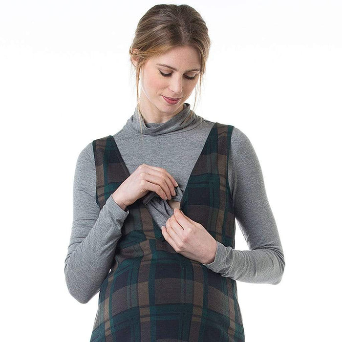 Coralia V-Neck Plaids Maternity Dress Navy