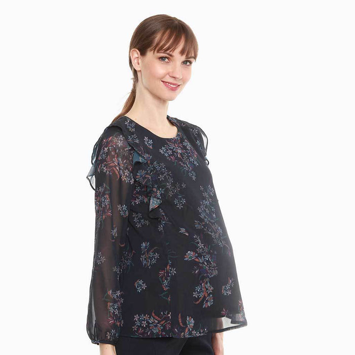 Dagan Long Sleeve Nursing Top Navy Print