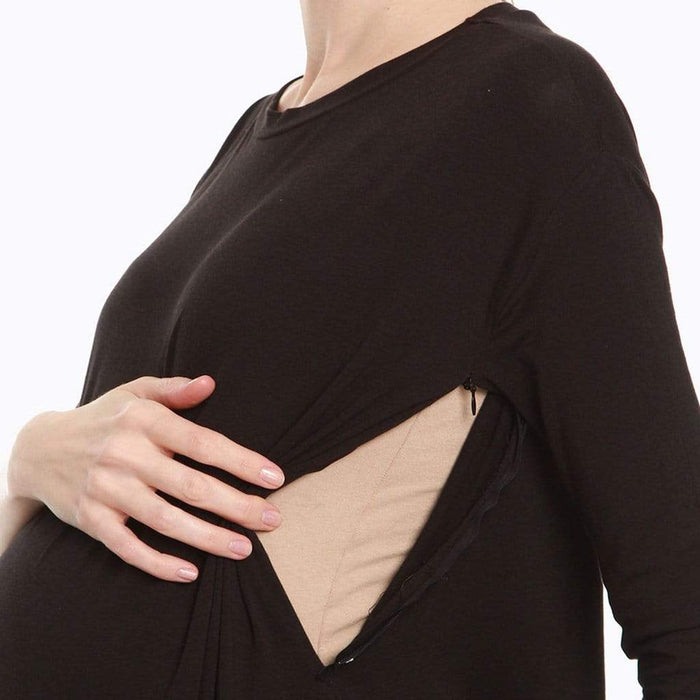 Dany Long Sleeve Bamboo Cotton Nursing Dress Black