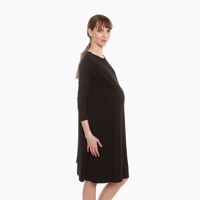 Dany Long Sleeve Bamboo Cotton Nursing Dress Black