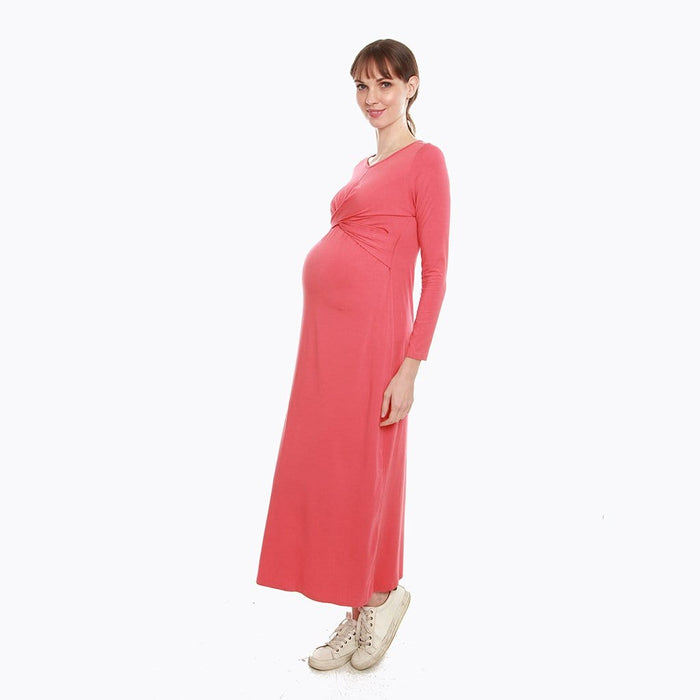 Danya Long Sleeve Bamboo Cotton Nursing Dress Dark Coral