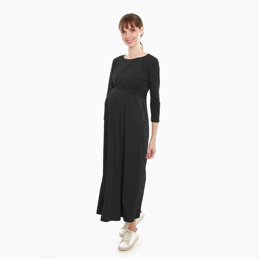 Daphne Long Sleeve Bamboo Cotton Nursing Dress Black