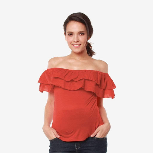 Off Shoulder Cacey Nursing Top Dark Coral