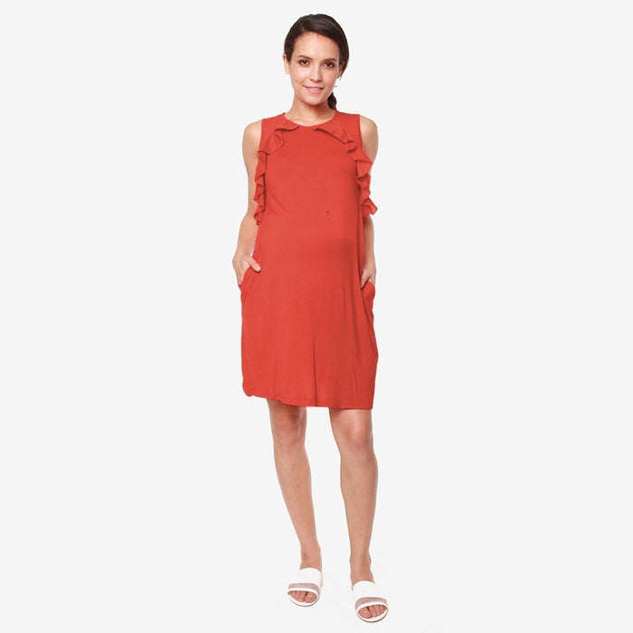 Sleeveless Calida Frills Bamboo Cotton Nursing Dress Dark Coral