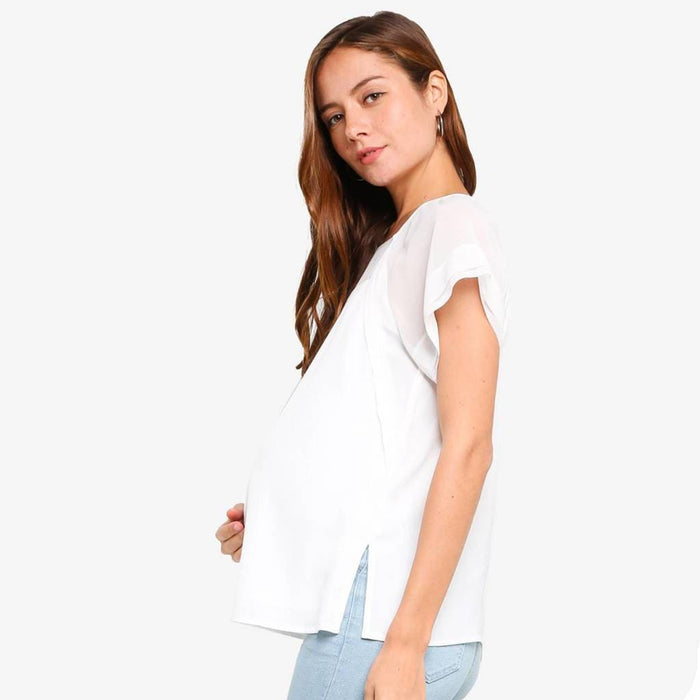 Debs Short Sleeve Nursing Top White