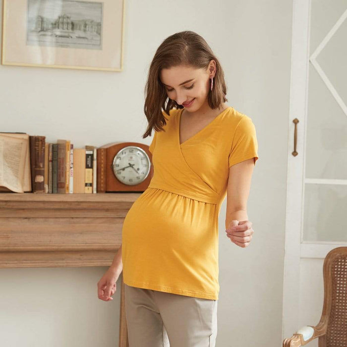 Denisha Bamboo Cotton Short Sleeve Nursing Top Marigold