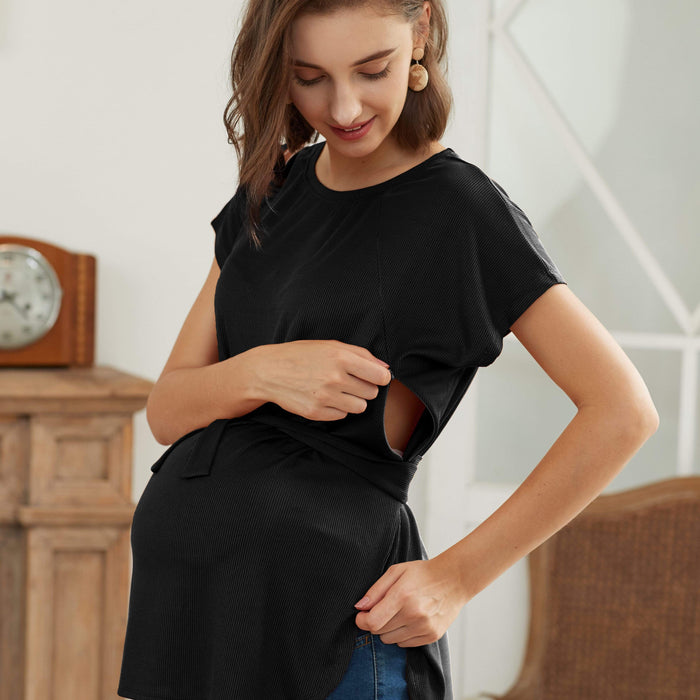 Derika Short Sleeve Nursing Top Black