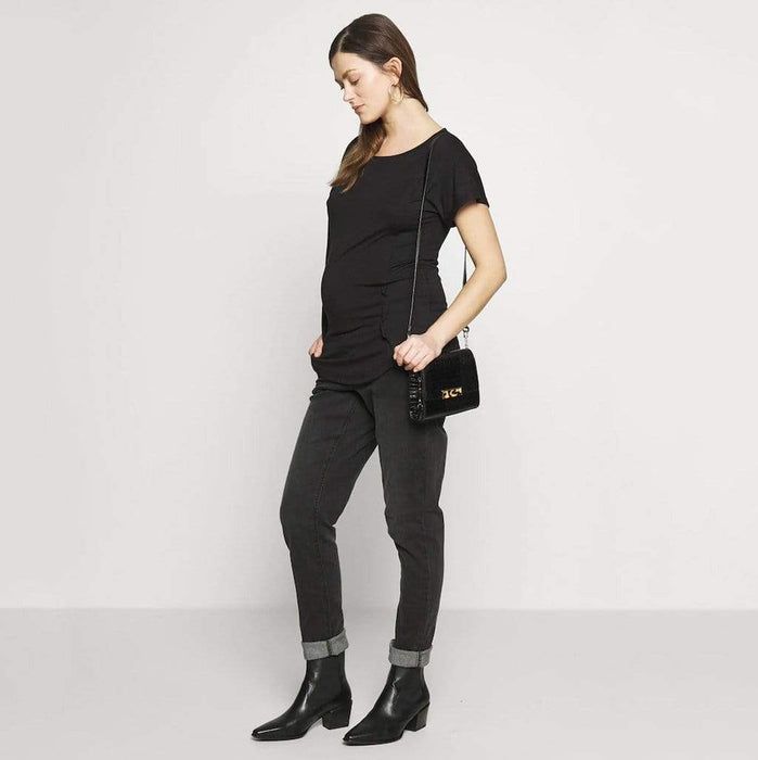 Dervla Bamboo Cotton Short Sleeve Nursing Top Black