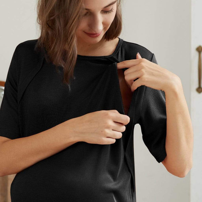 Destinee Short Sleeve Nursing Dress Black