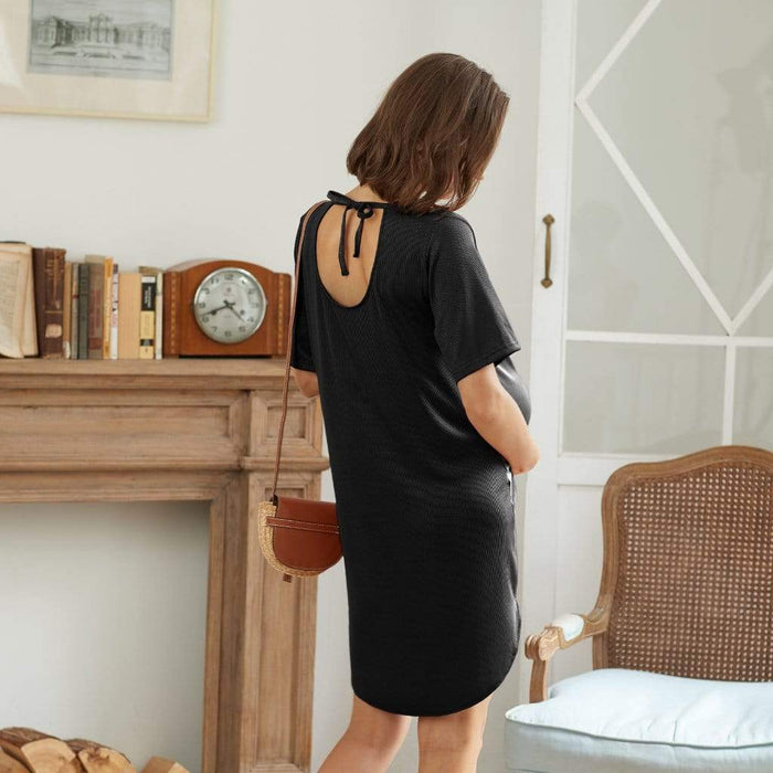 Destinee Short Sleeve Nursing Dress Black