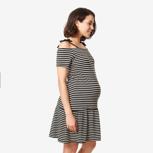 Drop Sleeves Candra Black Stripe Nursing Dress
