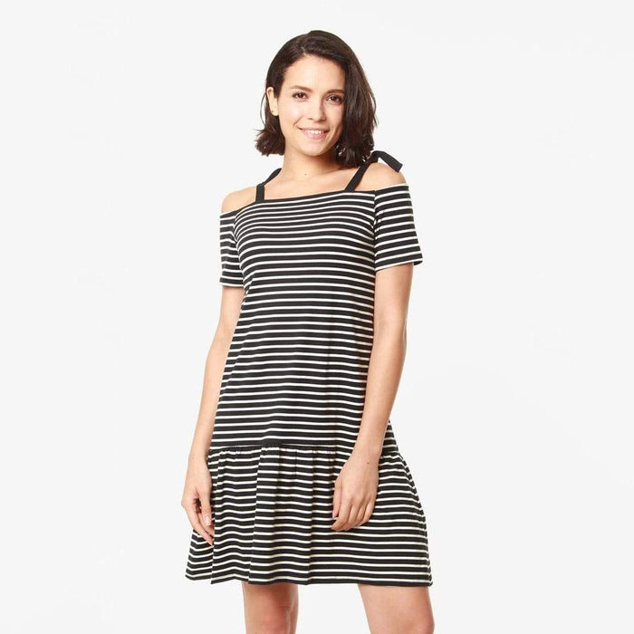 Drop Sleeves Candra Black Stripe Nursing Dress