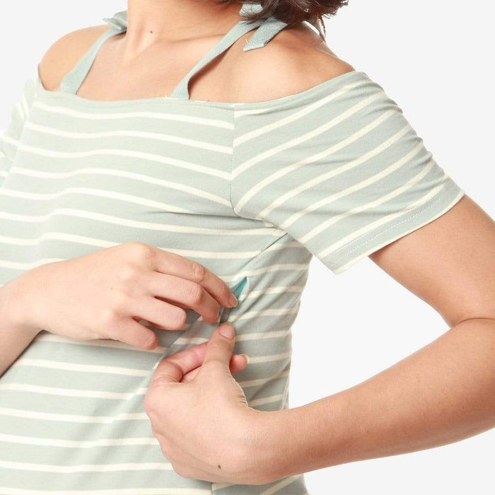 Drop Sleeves Candra Mint Stripe Nursing Dress