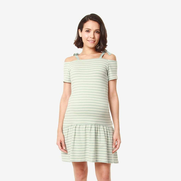 Drop Sleeves Candra Mint Stripe Nursing Dress