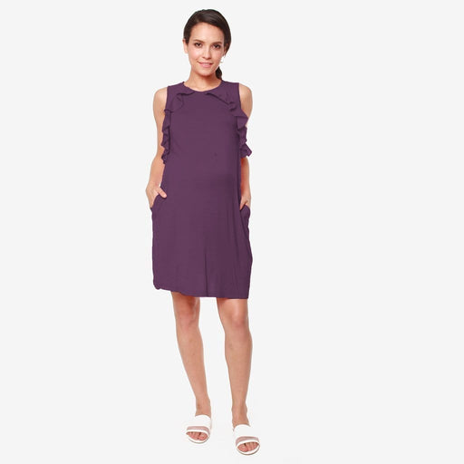 Sleeveless Calida Frills Bamboo Cotton Nursing Dress Eggplant