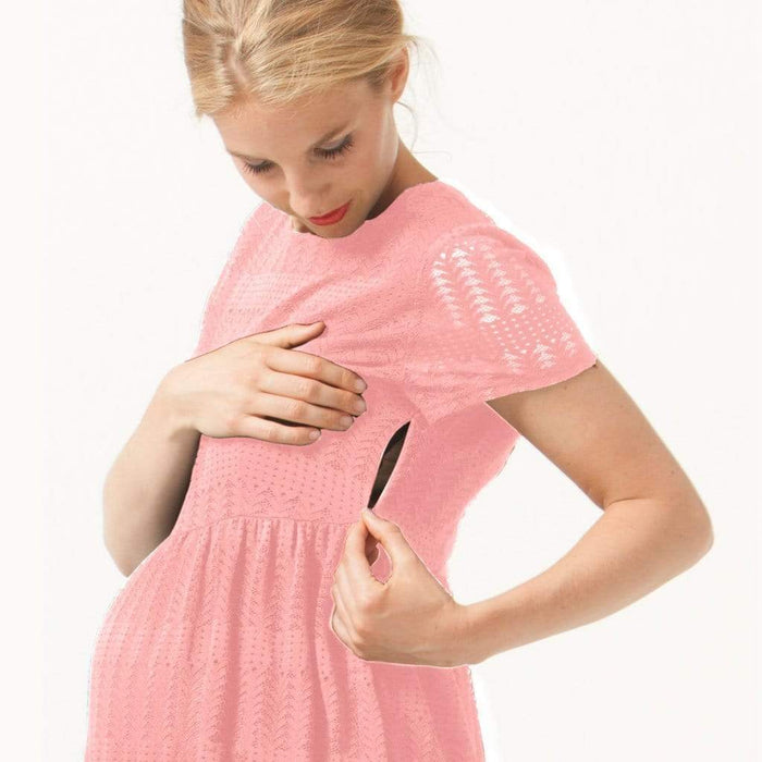 Eileen Full Lace Nursing Dress Coral Blush