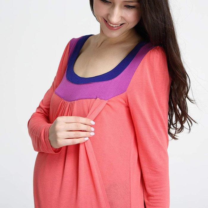 Elena Contrast Neck Maternity Top Magenta