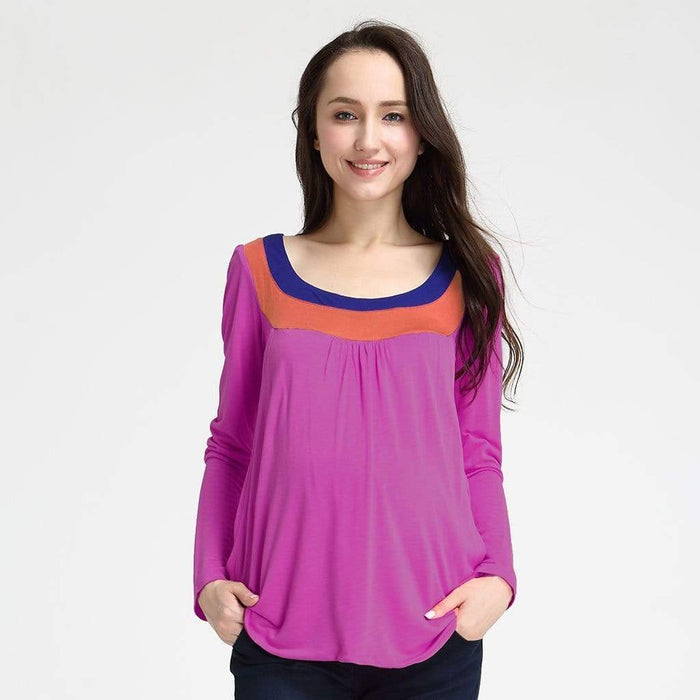 Elena Contrast Neck Maternity Top Magenta