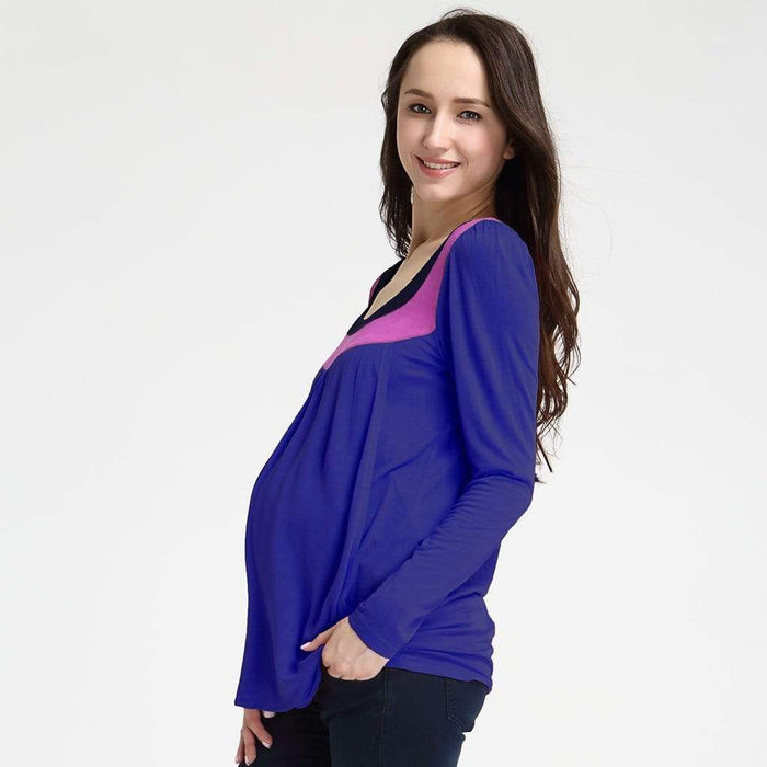 Elena Contrast Neck Maternity Top Magenta