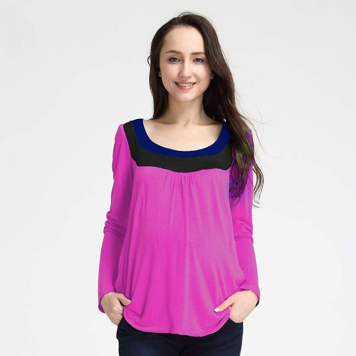 Elena Contrast Neck Maternity Top Magenta