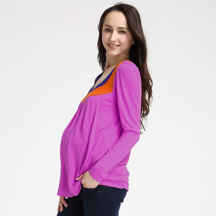 Elena Contrast Neck Maternity Top Magenta