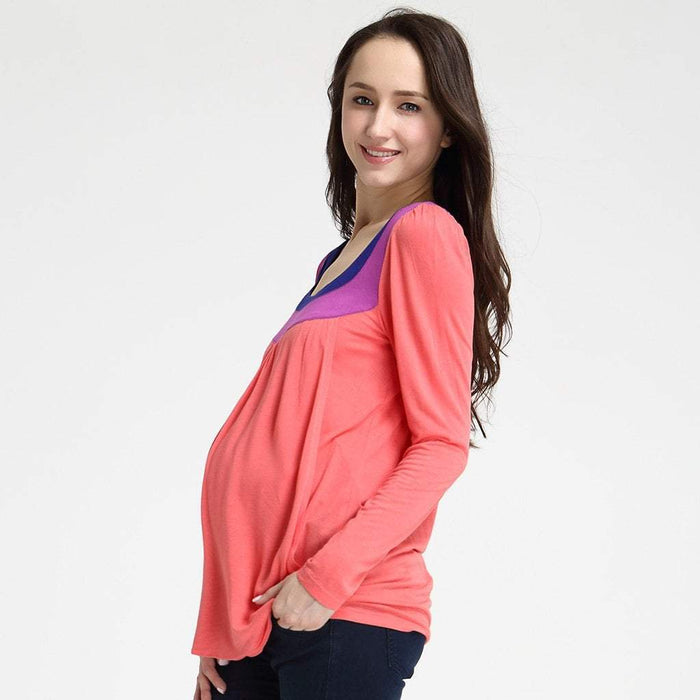 Elena Contrast Neck Maternity Top Magenta