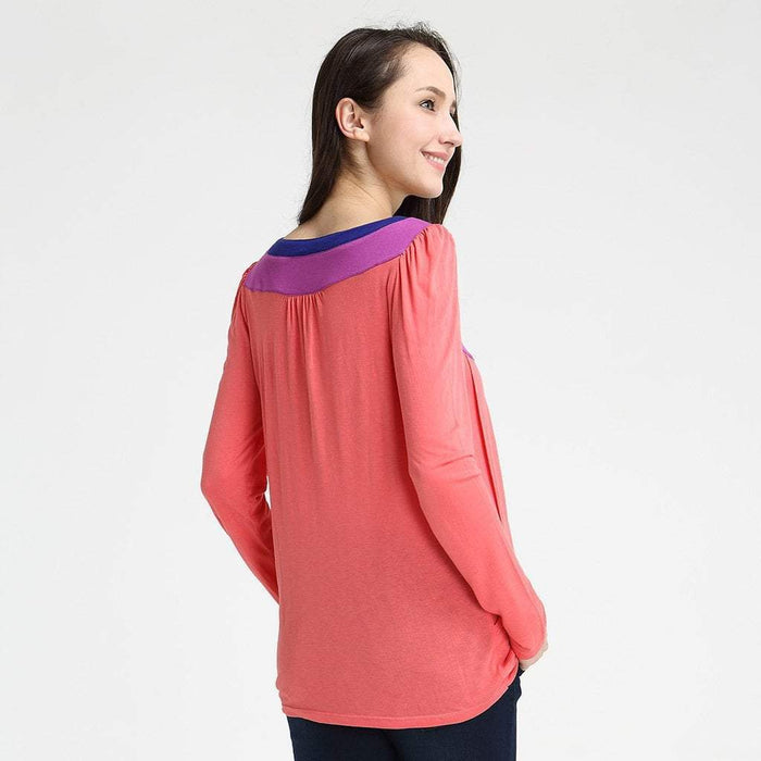 Elena Contrast Neck Maternity Top Magenta