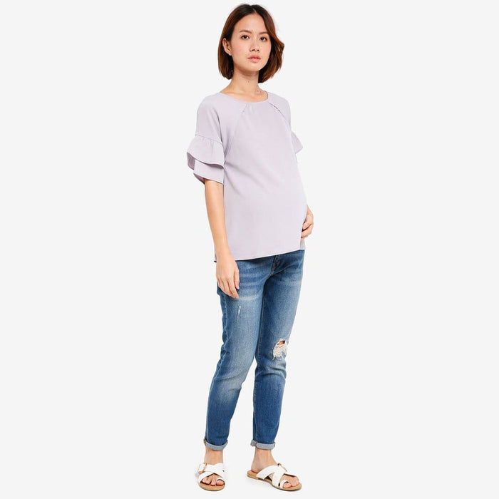 Flare Sleeves Yenny Nursing Top Grey