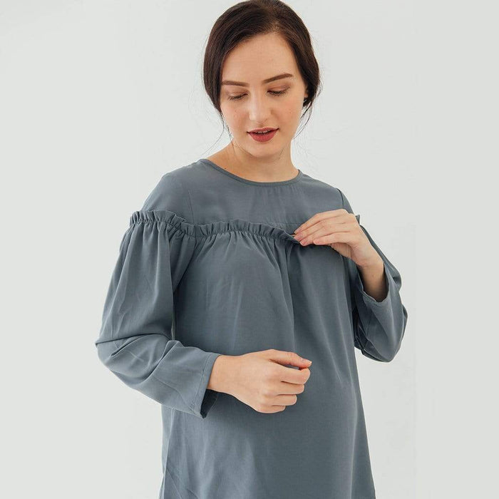 Flounce Long Sleeves Cherice Top Charcoal